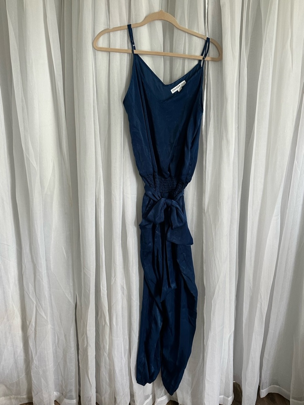 Jumpsuit in Navy Blue with Spaghetti Straps and gathered bottoms - Picture 6 of 16